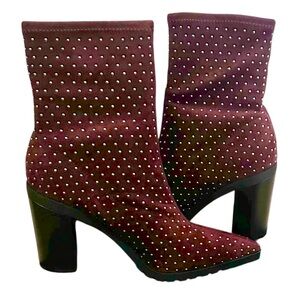Charles David Burgundy Maroon Studded Danielle Microsuede Stretch Boots NIB| 8.5